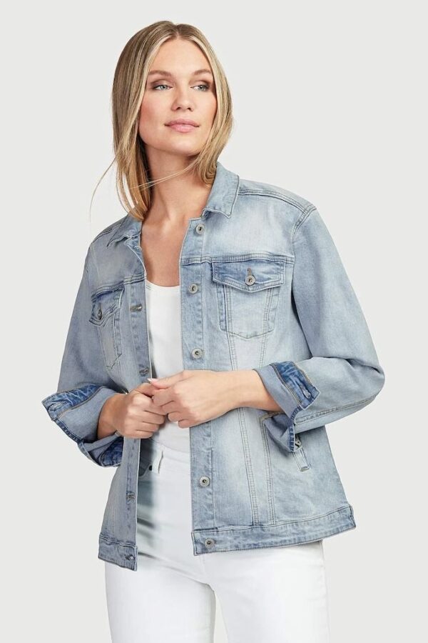 Denim jacket with pockets in denim light blue color