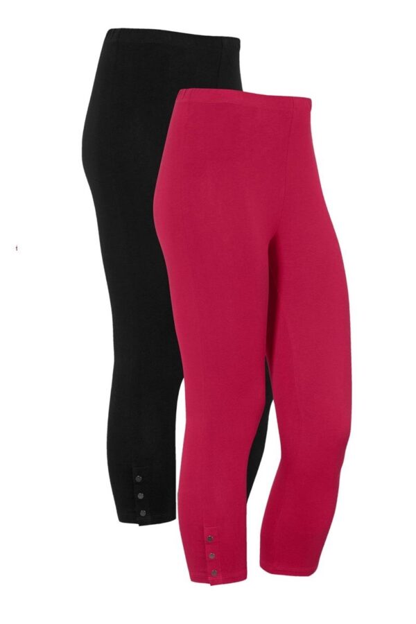 Capri leggings 1+1 with buttons in black and fuchsia