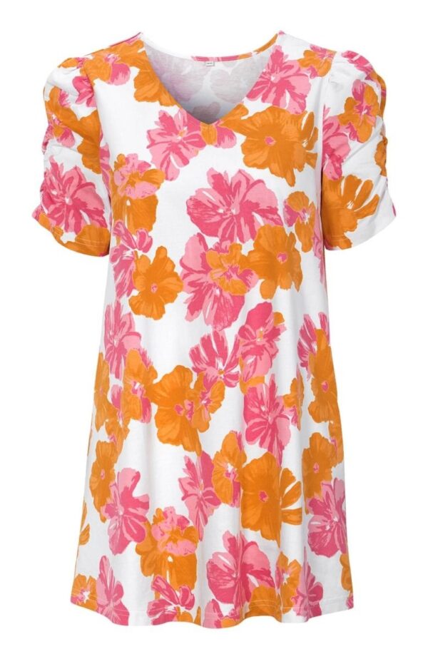 Blouse dress with flowers and ruffles on the sleeves