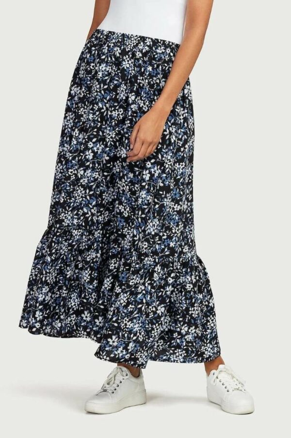 Floral long skirt with ruffle trim